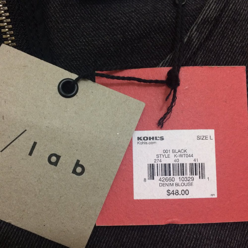 K/LAB Ruffle Sleeve Top Washed Out Black Denim NWT - Picture 6 of 10